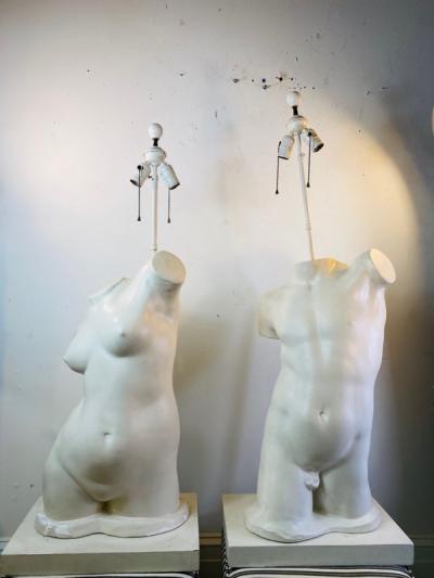 Philip and Kelvin LaVerne MALE AND FEMALE TORSO TABLE LAMPS IN THE MANNER OF PHILLIP KELVIN LAVERNE