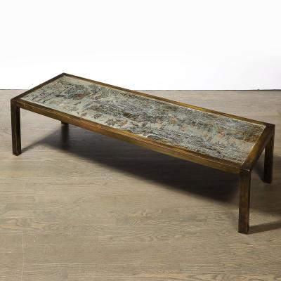 Philip and Kelvin LaVerne Mid Century Modern Spring Festival Cocktail Table signed Philip Kelvin Laverne