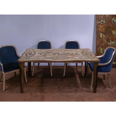 Philip and Kelvin LaVerne Philip Kelvin LaVerne Unique Important Aubusson Dining Table 1960s Signed
