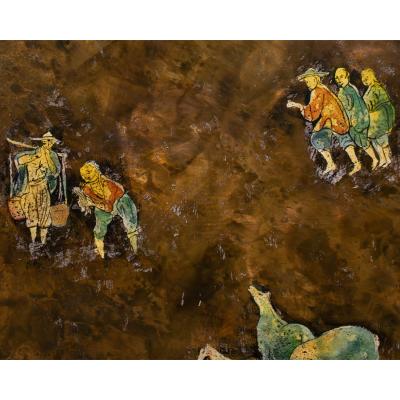 Philip and Kelvin LaVerne Philip Kelvin LaVerne Unique Monumental Engraved Bronze Painting 1960s Signed