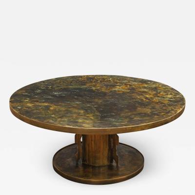 Philip and Kelvin LaVerne Philip Kelvin Laverne Round Coffee Table in Patinated Bronze Signed 