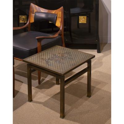 Philip and Kelvin LaVerne Philip and Kelvin LaVerne Kuan Su Side Table with Floral Motif 1960s Signed 