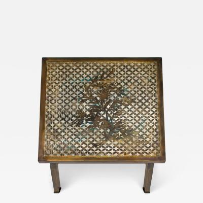 Philip and Kelvin LaVerne Philip and Kelvin LaVerne Kuan Su Side Table with Flower Motif 1960s Signed 