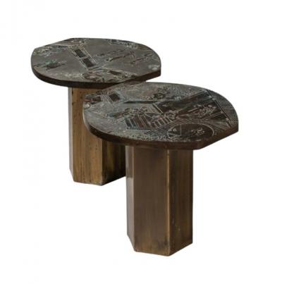Philip and Kelvin LaVerne Philip and Kelvin LaVerne Mid Century Modern Tao Side Tables Bronze 1960s