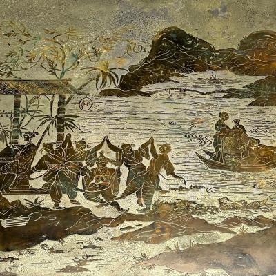 Philip and Kelvin LaVerne Philip and Kelvin LaVerne Mid Century Tang Marriage Coffee Table Bronze