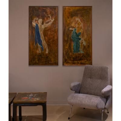 Philip and Kelvin LaVerne Philip and Kelvin LaVerne Rare Pair of Large Classical Plaques 1960s Signed