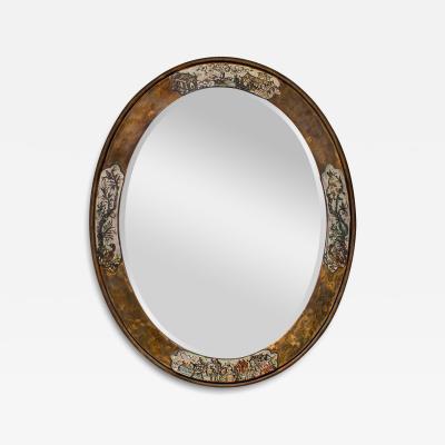 Philip and Kelvin LaVerne Philip and Kelvin LaVerne Unique Engraved Oval Mirror 1970s Signed 