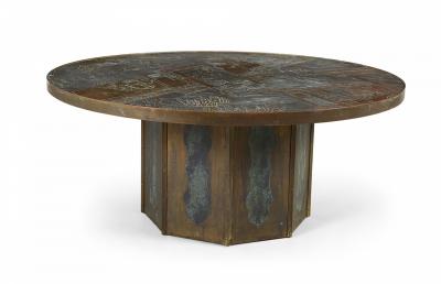 Philip and Kelvin LaVerne Phillip Kelvin LaVerne Circular Etched Bronze Chan Coffee Cocktail Table