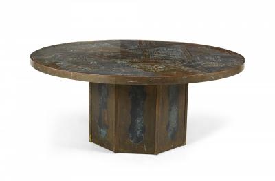 Philip and Kelvin LaVerne Phillip Kelvin LaVerne Circular Etched Bronze Chan Coffee Cocktail Table