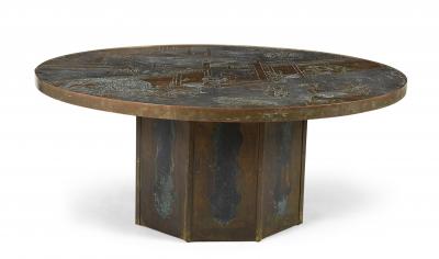 Philip and Kelvin LaVerne Phillip Kelvin LaVerne Circular Etched Bronze Chan Coffee Cocktail Table
