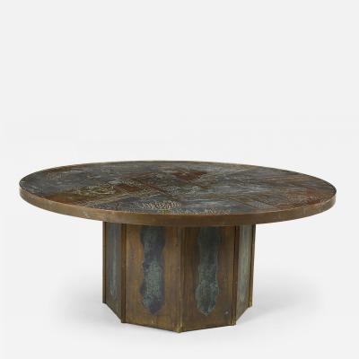 Philip and Kelvin LaVerne Phillip Kelvin LaVerne Circular Etched Bronze Chan Coffee Cocktail Table