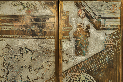 Philip and Kelvin LaVerne Rare Acid Etched Patinated Brass Pewter Chan Li Cabinet