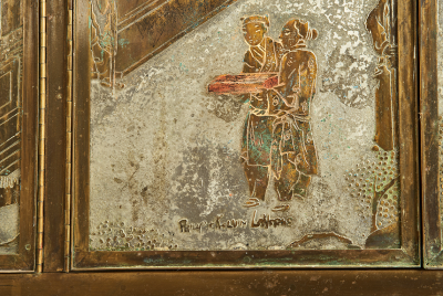 Philip and Kelvin LaVerne Rare Acid Etched Patinated Brass Pewter Chan Li Cabinet