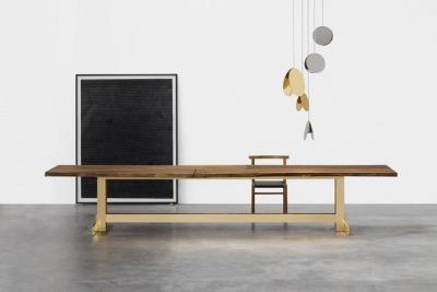Philipp Mainzer Exceptional Trunk II Table in Solid Walnut and Polished Brass for E15 Selected