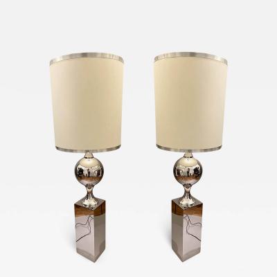 Philippe Barbier A pair of nickel plated brass floor lamps by Philippe Barbier France circa 1970