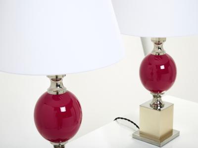 Philippe Barbier Pair of French enameled brass chrome table lamps Philippe Barbier 1970s