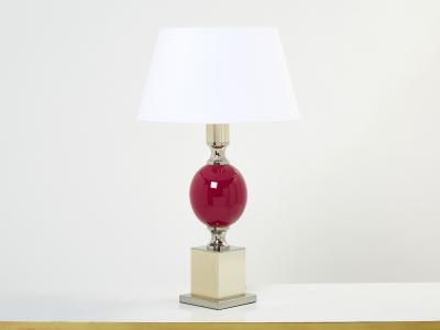 Philippe Barbier Pair of French enameled brass chrome table lamps Philippe Barbier 1970s