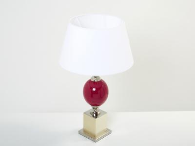 Philippe Barbier Pair of French enameled brass chrome table lamps Philippe Barbier 1970s