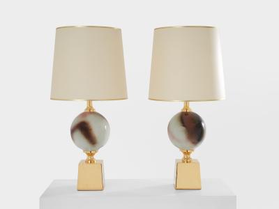 Philippe Barbier Philippe Barbier pair of large ceramic and brass table lamps 1970s