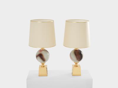 Philippe Barbier Philippe Barbier pair of large ceramic and brass table lamps 1970s