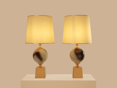 Philippe Barbier Philippe Barbier pair of large ceramic and brass table lamps 1970s