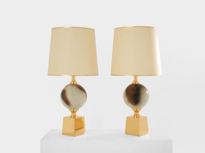 Philippe Barbier Philippe Barbier pair of large ceramic and brass table lamps 1970s