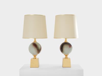 Philippe Barbier Philippe Barbier pair of large ceramic and brass table lamps 1970s