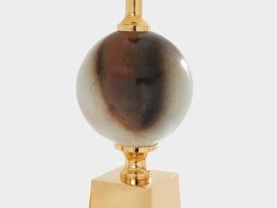 Philippe Barbier Philippe Barbier pair of large ceramic and brass table lamps 1970s