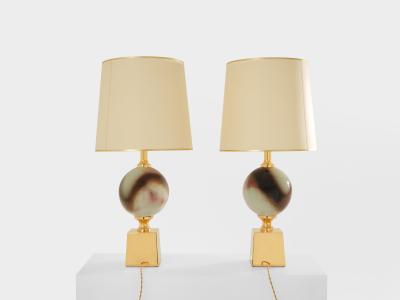 Philippe Barbier Philippe Barbier pair of large ceramic and brass table lamps 1970s