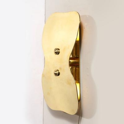 Philippe Hiquily Pair of Mid Century Modernist Polished Brass Hourglass Shield Form Sconces