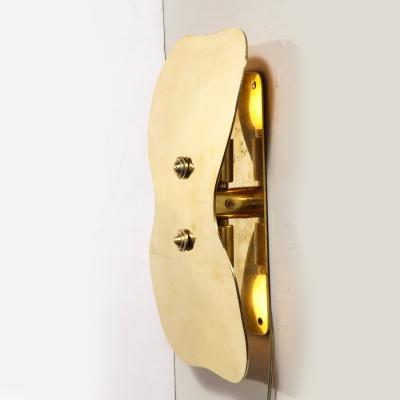 Philippe Hiquily Pair of Mid Century Modernist Polished Brass Hourglass Shield Form Sconces