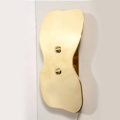 Philippe Hiquily Pair of Mid Century Modernist Polished Brass Hourglass Shield Form Sconces