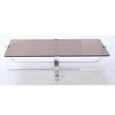 Philippe Jean Lucite and glass coffee table