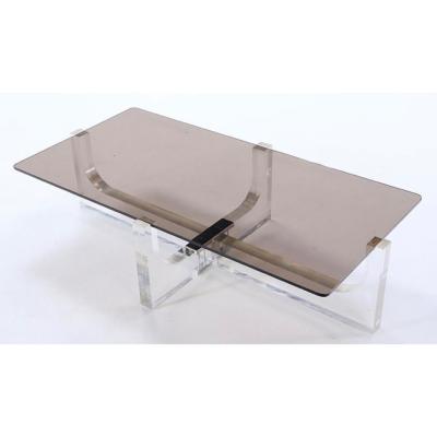 Philippe Jean Lucite and glass coffee table