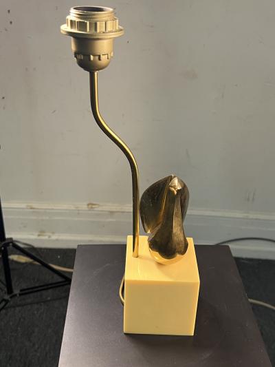 Philippe Jean MODERNIST SWIVELING BRASS BIRD ON LUCITE BLOCK LAMP BY PHILIPPE JEAN