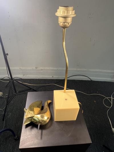 Philippe Jean MODERNIST SWIVELING BRASS BIRD ON LUCITE BLOCK LAMP BY PHILIPPE JEAN