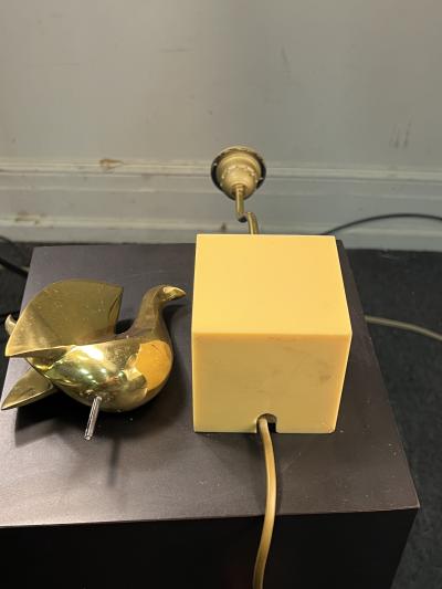 Philippe Jean MODERNIST SWIVELING BRASS BIRD ON LUCITE BLOCK LAMP BY PHILIPPE JEAN