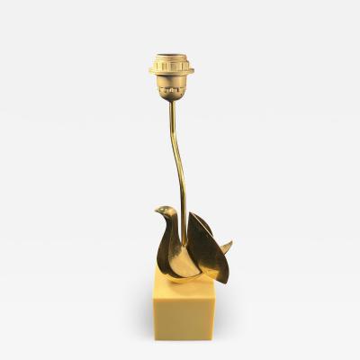 Philippe Jean MODERNIST SWIVELING BRASS BIRD ON LUCITE BLOCK LAMP BY PHILIPPE JEAN