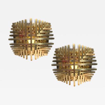 Philippe Jean Pair of square sconces in polished brass by Philippe Jean France circa 1970