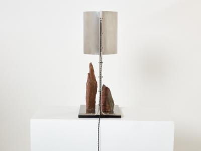 Philippe Jean Phillipe Jean brutalist table lamp steel and red shale 1970s