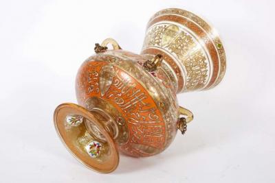 Philippe Joseph Brocard Rare French Enameled Mamluk Revival Glass Mosque Lamp by Philippe Joseph Brocard
