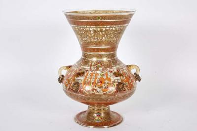 Philippe Joseph Brocard Rare French Enameled Mamluk Revival Glass Mosque Lamp by Philippe Joseph Brocard