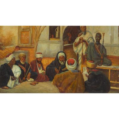 Philippe Pavy Orientalist oil painting of a Council of Elders by Philippe Pavy