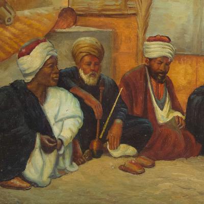 Philippe Pavy Orientalist oil painting of a Council of Elders by Philippe Pavy