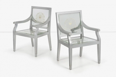 Philippe Starck Custom Phillip Starck Mirrored Louis XVI Style Chairs Cliff Hotel San Francisco