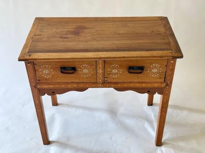 Philippino Altar table w 2 Drawers 19th Century Narra Wood Bone Inlay 