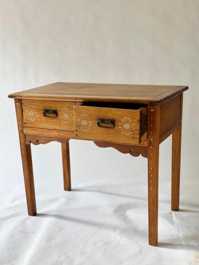 Philippino Altar table w 2 Drawers 19th Century Narra Wood Bone Inlay 
