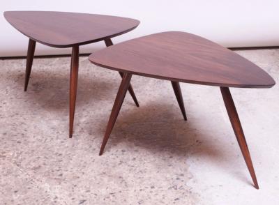 Phillip Lloyd Powell Pair of Phillip Lloyd Powell Sculptural Side Tables in Black Walnut