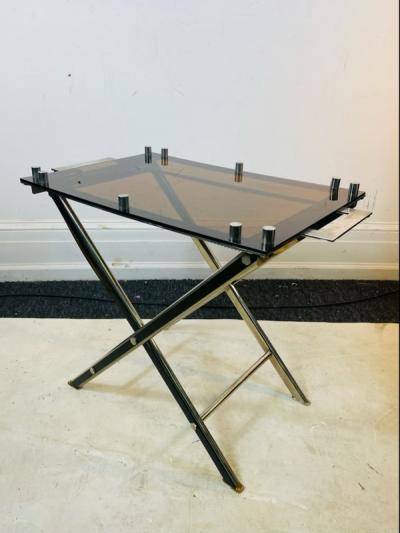 Phillipe Jean CHIC FRENCH MODERNIST LUCITE AND NICKEL TRAY TABLE