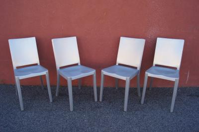 Phillipe Starck Set of Four Brushed Aluminum Hudson Chairs by Philippe Starck for Emeco